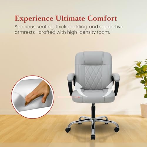 Image of activa Ergonomic Office Chair with Premium Leatherette & Padded Seat | Adjustable Height | Desk Chair for Work /Study | Chairs for Workstations (Galaxy, Grey)