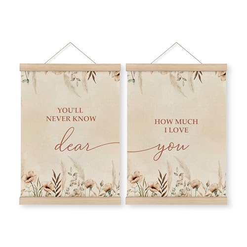 Image of MAQIKA Baby Girl Nursery Decor Poster Framed with Wood Hanger Set of 2, Wildflower Nursery Hanging Wall Decor, You'll Never Know Dear Canvas Wall Art Paints for Toddler Girls Nursery 12x16 Inch