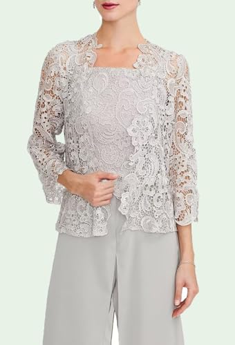 3 Piece Lace Chiffon Ruffles Zipper Formal Mother of The Bride Pantsuits with Hollow Applique Jackets for Women2