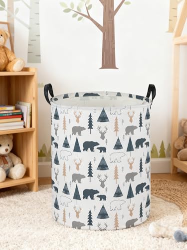 Image of ESSME Kids Laundry Basket,Bear Hamper Collapsible Canvas Waterproof Storage Bin forBoys, Woodland Hamper,Gift Baskets(Bear)