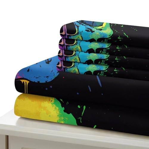 Housse de couette crâne avec éclaboussures colorées en impression 3D dynamique pour lit double - 7