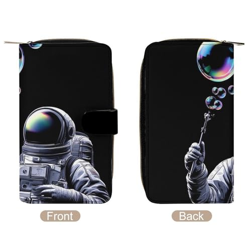 Novelty Trippy Space Bubble Astronaut Art Wallet with Snap Fastener, Lightweight Waterproof Purse for Daily Use, 12 Card Slots and Compartments, Large Capacity Travel Wallets3