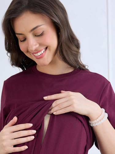Image of MomToBe Women's Cotton Maternity Dresses | Pregnancy Feeding Nursing Dress
