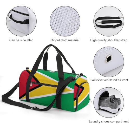 Guyana Flag Travel Duffel for Boys Girls with Shoe Compartment Overnight3