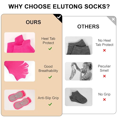 Pilates Ballet Barre Yoga Socks - Elutong 4 Pack Non Skid Slip Sticky Grippers Socks for Women