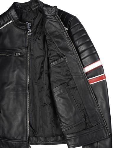 Image of fjackets Cafe Racer Leather Jacket Men Real Lambskin - Leather Jacket Men Moto Style, Zip Up
