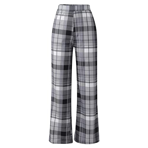 Yoga Pant Straight Leg Women's Personality Printed Plaid High Elastic High Waist Sports Casual Home Pants For Women Grey #TOP3