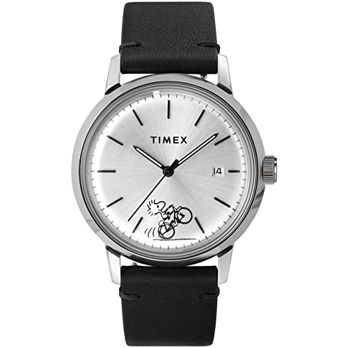 Timex 40mm Timex Marlin Automatic X Peanuts Featuring Woodstock Leather Strap Watch Silver/Silver/Black One Size