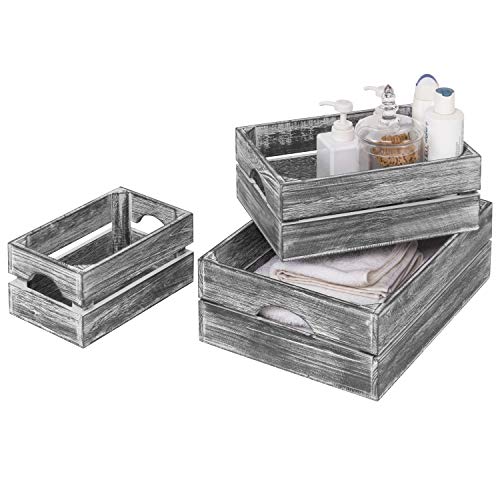Mygift Country Rustic Gray Washed Wood Storage Decorative Box, Nesting Wooden Crate Box Container, Set Of 3 #TOP1
