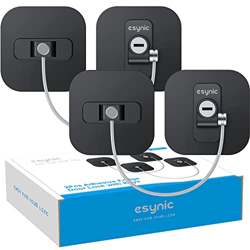 eSynic 2 Pcs Serrures de réfrigérateur avec clé noir Adhésif Verrou de porte de congélateur Loqueteur de câble pour la sécurité des enfants Utilisé sur les...