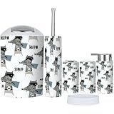 Bathroom Accessories Set 6 Pcs Seamless Hand Drawn Hero Creative Childish Texture Toothbrush Holder Cup Soap Dispenser Soap Dish Toilet Brush Holder Trash Can for Countertop Decor