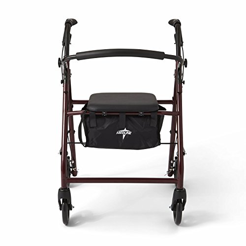 Medline Steel Foldable Adult Rollator Mobility Walker With 6” Wheels, Burgundy #TOP2