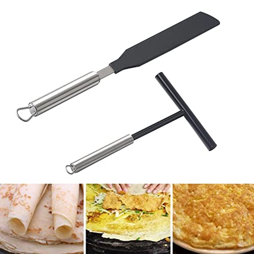 RZXBB 2 unidades de distribuidor de crepes y espátulas de acero inoxidable, distribuidor de masa para crepes, espátula para crepes, accesorios para crepes, espátula, hornear, herramientas de horneado