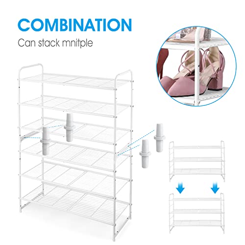 Image of Simple Trending 3-Tier Stackable Shoe Rack, Expandable & Adjustable Shoe Shelf Storage Organizer, Wire Grid, White