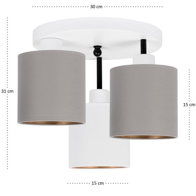 Deckenlampe 3 Flammig Deckenleuchte E27 LED Geeignet Wohnzimmer Schlafzimmer Küche CL-3030WE-GRWEGR Weiß - Grau/Weiß/Grau