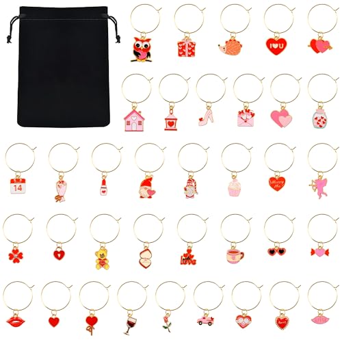 Qumenan 36 Pcs Valentines Wine Glass Charms Stem...