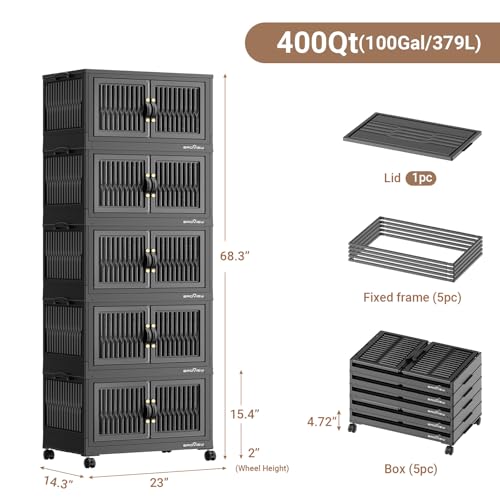 Image of BROVIEW 400Qt Stackable Storage Bins with Lid for Home Dorm, 5Pack Black