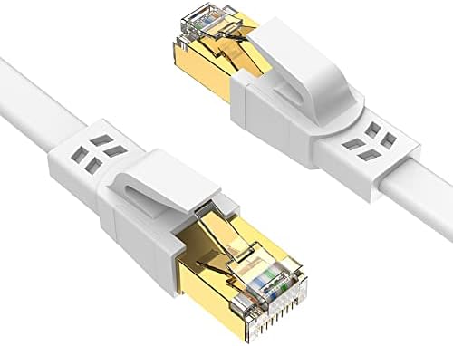 Ercielook CAT8 LAN Kabel 10m 40Gbit/s flach mit Metall RJ45 Stecker | Hochgeschwindigkeits-Netzwerkkabel 2000MHz, weiß Ethernet Kabel, geschirmtes Flachkabel für die Hausverkabelun