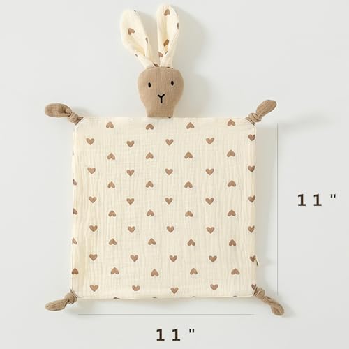Image of Lovey Blanket for Boys and Girls, Organic Cotton Muslin Security Blanket for Babies, Soft Breathable Lovie Soothing Towel for Newborn and Infant (Brown| Bunny)