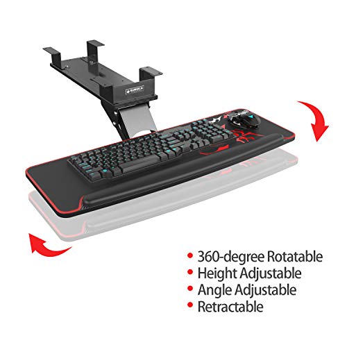 EUREKA ERGONOMIC Bandeja para Teclado, Altura Ajustable y diseño de ángel, Plataforma para Teclado, Plataforma retráctil para Escritorio, Estante Giratorio, diseño ergonómico, Color Negro
