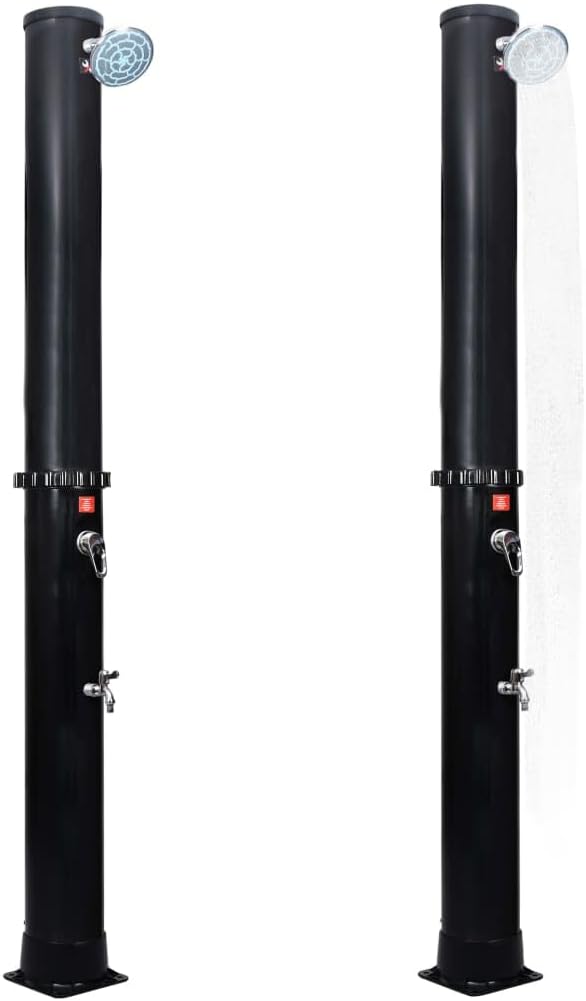 Solar Shower Black PVC Aluminum Brass Tall 10.6 Gallon Outdoor Bathing with Solar Heating Capability Durable Construction Easy Assembly Modern Design