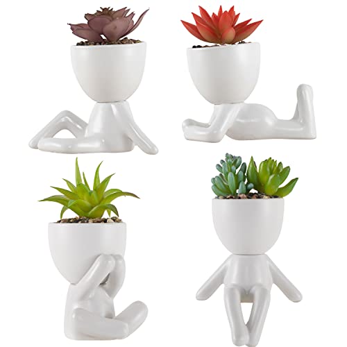 Fake Succulents Plants Decor, 4 Pcs Cute Artificial Succulent In Pot Assorted Life-Like Mini Artificial Greenery Fake Plants For Desk, Office, Living Room, Bathroom, Bedroom, Home Decor (White-4 Pots) #TOP5