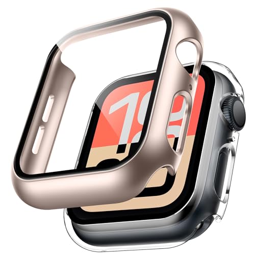 TAURI 2 Pack Hard Case for Apple Watch SE/SE2/SE3/Series 6/5/4 40mm with PC Tempered Glass Screen Protector Scristant Resistant Overall Protection Cover for iWatch S6/S5/S4 40mm Clear + Gold