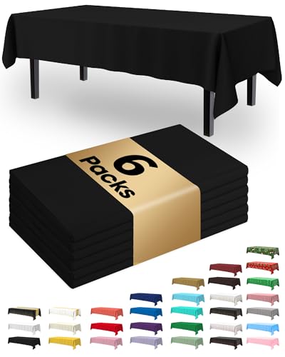 Image of Pureegg Plastic Table Cloth Disposable 6 Pack, 54 x 108 Inch, Black