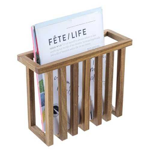 MyGift 11 Inch Premium Acacia Wood Wall Mounted Magazine Rack and File Folder Holder, Mid Century Modern Home Office Hanging Storage for Oversized Magazines
