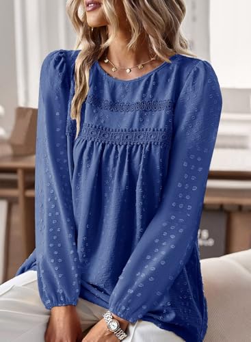 Image of Falechay Womens Tops Flowy Boho Dressy Casual Lace Cute Long Sleeve Shirts