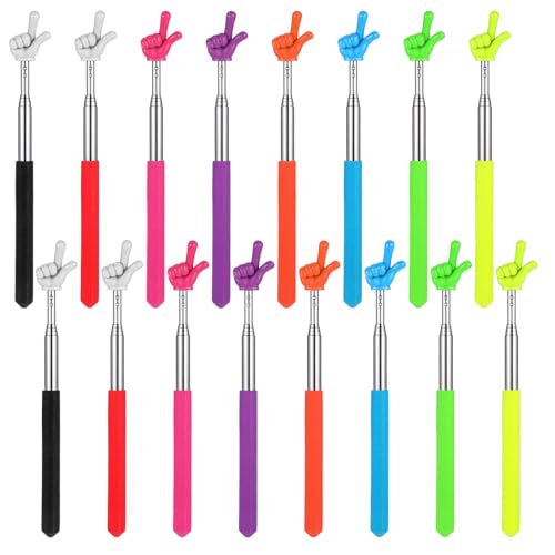 Prasacco 16 Pcs Telescopic Teacher Pointer, Stainless Steel Hand Pointer Stick Retractable Pointing Finger Stick for Classroom, Demonstration, Lecture, Reading - Extends to 26.77 Inches (8 Colors)