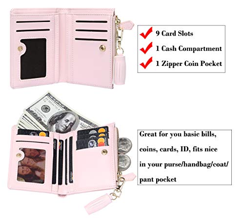 GEEAD Small Wallets for Women Bifold Slim Coin Purse Zipper ID Card Holder PU Leather Pink2