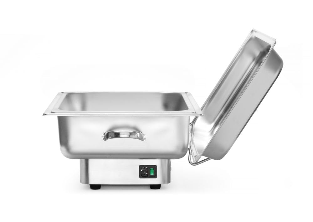 HENDI Chafing Dish, Pollina, elektrisch, mit GN1/1 Behälter, Deckelständer, Temperaturbereich: bis 85°C, Warmhaltebehälter, Buffetwärmer, 9L, 230V/900W, 587x440x(H) 273mm, Edelstahl