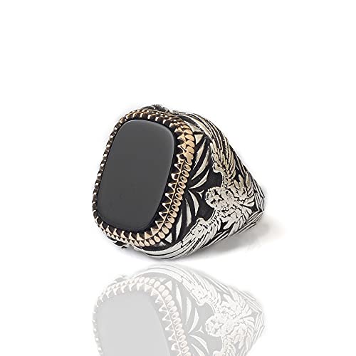 925 Sterling Silver Onyx Stone Men Silver Ring, Eagle Men's Ring, Handmade Engraved Men's Silver Ring, American Eagle Silver Ring