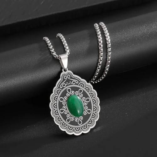 Collier pendentif pétale ovale plat en acier de synthèse style multicouche - 3