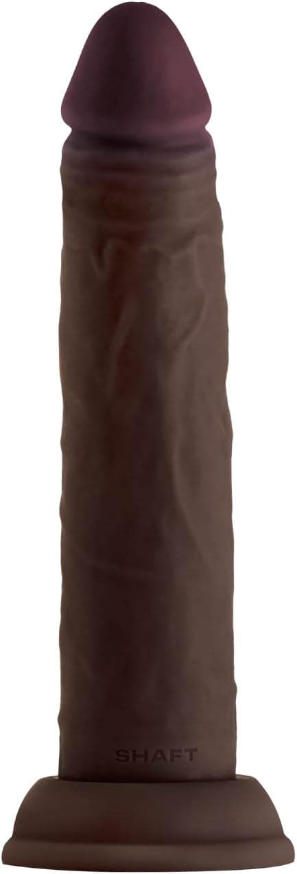 Model J Straight Realistic Dildo for Deep Penetration - Dual Density Liquid Silicone Sex Toy for Women & Men - Harness Friendly Strap On Dildo with Suction Cup - Adult Toys for Couples (9.5" Mahogany)