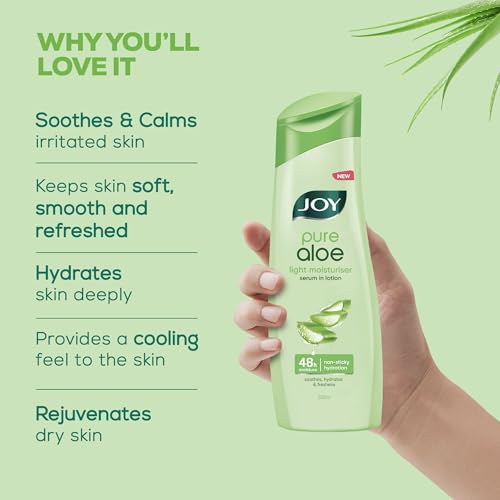 Image of Joy Pure Aloe Light Moisturising Body Lotion 300ml x 2 | 48 Hour Moisture | Soothes, Hydrates & Freshens | Ideal for Summers | For All Skin Types | Lightweight, Non Sticky & Non Greasy
