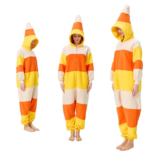 NAMHTOM Adult Food Costume - Corn Popcorn Candy Corn Halloween Onesie Pajamas Cosplay One-Piece Jumpsuit for Women Men