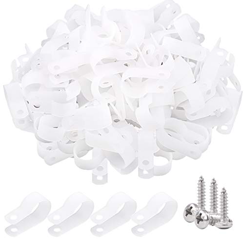 Glarks 120 abrazaderas de alambre de nailon blanco de 5/8 pulgadas con 120 tornillos para cable, cable, conducto y cable (blanco)