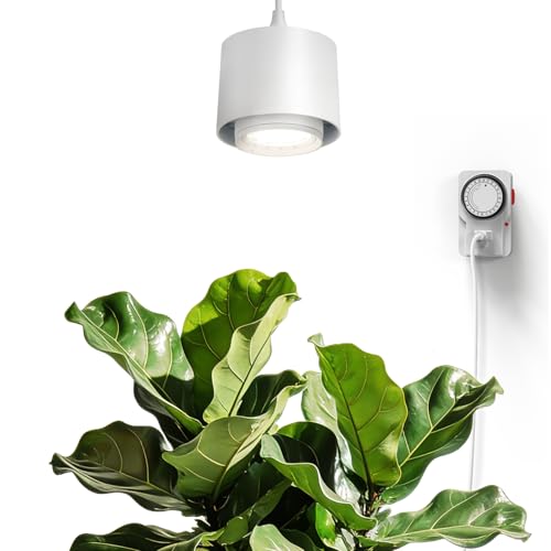 Barrina TR40 Hanging Grow Lights for Indoor Plants 40W 4000K Full Spectrum Adjustable Beam Angle 15-60 Hanging Grow Light with Mechanical Timer and 16.4FT Power Cord for Garden Greenhouse White