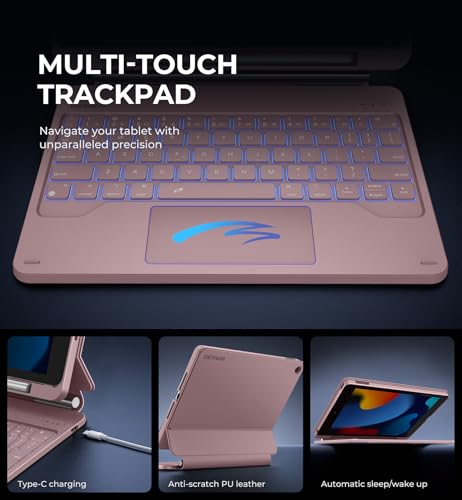 Image of Dexnor for iPad 9th Generation Case with Keyboard Floating Cantilever Magnetic Stand Multi-Touch Trackpad Backlit Pencil Holder Magic Style Keyboard for iPad 9th /8th /7th Generation 10.2 inch, Peony Pink