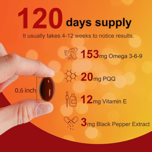 CoQ10 400mg SoftGels CQ10 Coenzyme Q10 Supplement, Plus PQQ, Omega 3, and Vitamin E, for Heart Health and Cellular Energy, 120 Servings