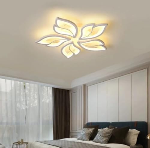 Image of 60-Watts 5 Light with Remote Flowers Shape LED Chandelier Ceiling Lamp (White)