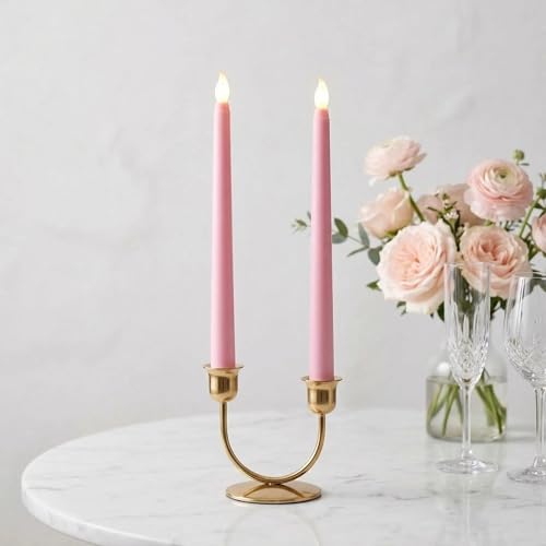 Image of Pink Flameless Taper Candles with Remote, Flickering Battery LED Candlesticks Decor Set of 4