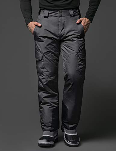 TSLA Men's Winter Snow Pants, Waterproof Insulated Ski Pants, Ripstop Windproof Snowboard Bottoms, Snow Cargo Pants Charcoal Blue, Large Long