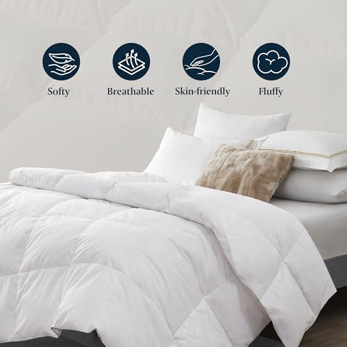 Image of Serta Down Fiber Comforter Queen Size-Extra Warmth Duvet Insert, Luxury Fluffy Bed Comforter 100% Cotton 300 Thread Count Shell, Down Feather Fiber 500 Fill Power with Corner Taps, White 90x90inch