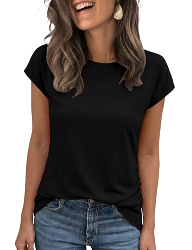Wayleb Camiseta Básica de Mujer para Verano Manga Corta Cuello Redondo Top Ligero y Elástico Color Sólido