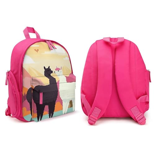 Alpacas in Love Backpack Small Book Bag with Side Pocket, Lightweight Durable Backpack, Travel Rucksack, Pink-style4