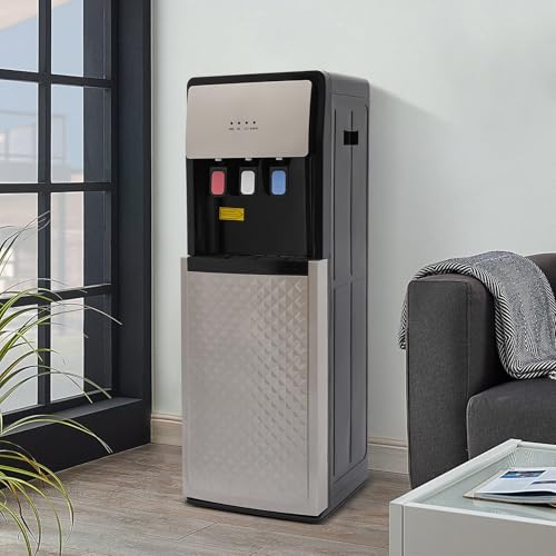 TFCFL Bottom Loading Water Cooler Dispenser with 3 Temperature Settings of Hot, Cold, Room Water, Home Standing Water Dispenser, Hot and Cold Water Dispenser (Silver Grey)