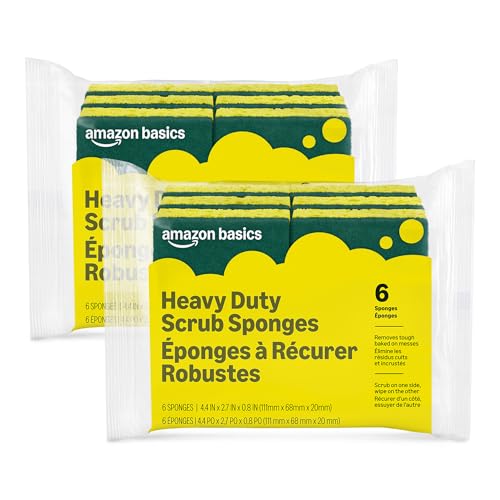 Amazon Basics Heavy Duty Sponges, Yellow-Green, 12-Pack (2 Packs of 6), Packaging May Vary